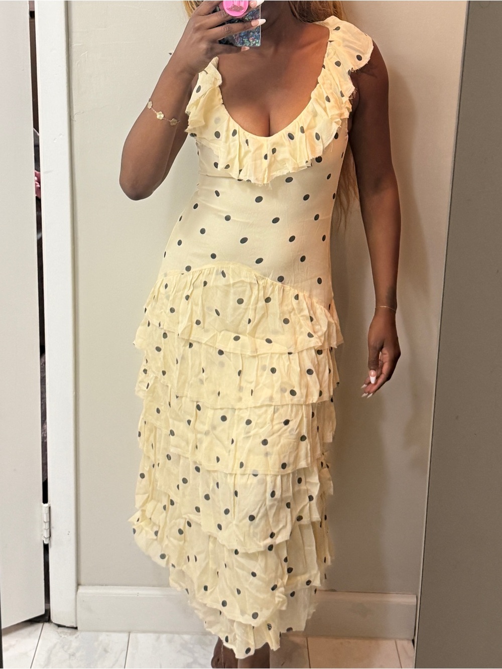 Zara Cream Polka Dot Ruffle Maxi Dress - Picture 4 of 13